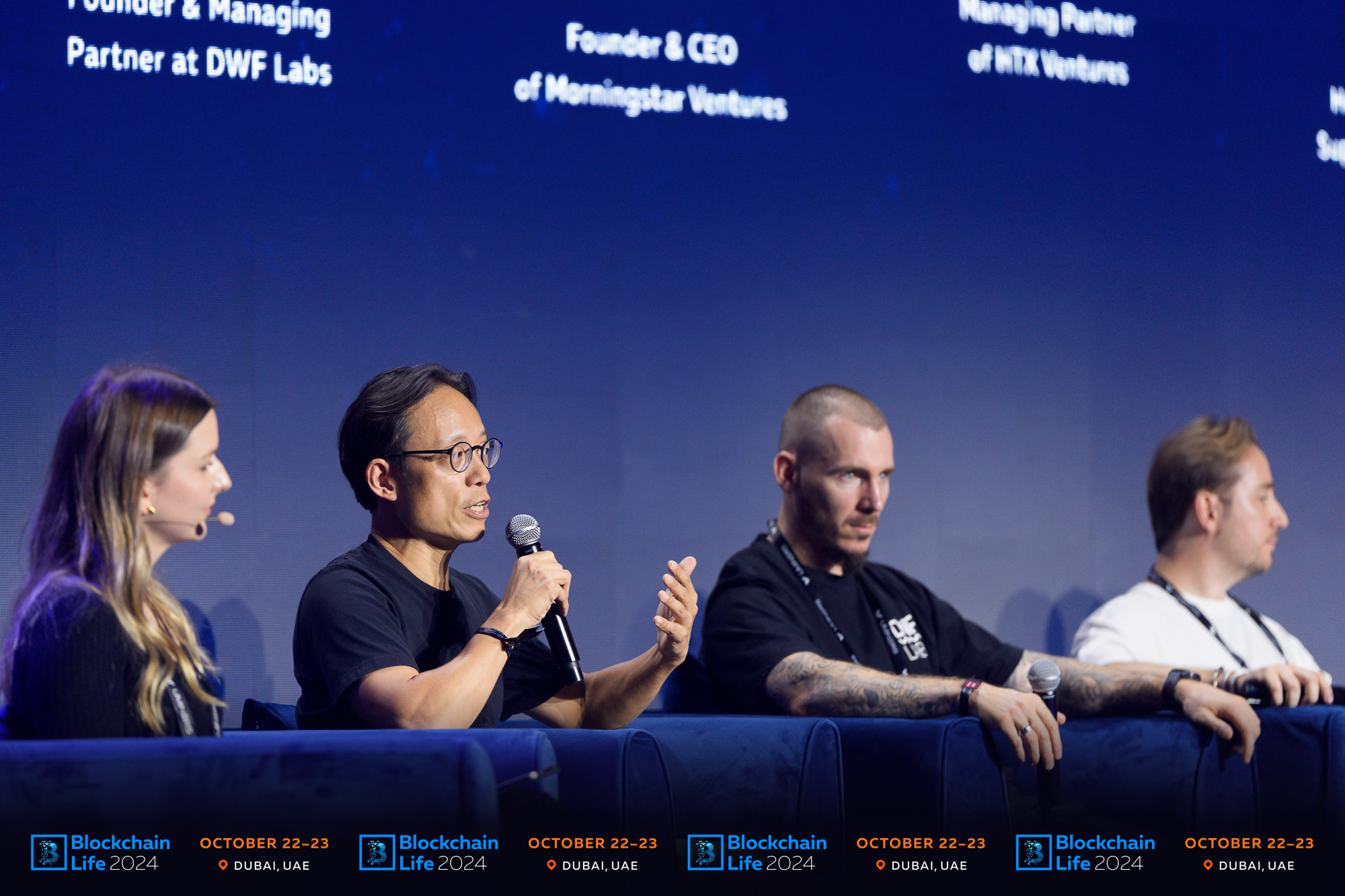 Charis Campbell, Yat Siu, Andrei Grachev, Edward Chen og Danilo Carlucci ved Blockchain Life