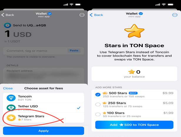 TON Space tillader Telegram stars til betalinger