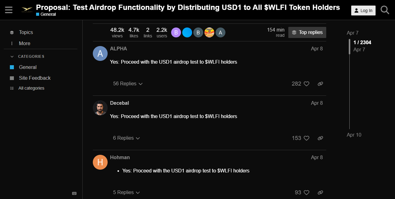 Community-reaktioner på USD1 airdrop-forslaget