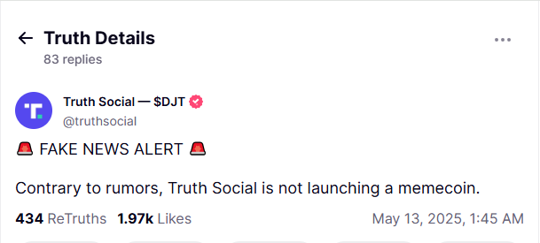 Truth Social afviser meme coin rygter