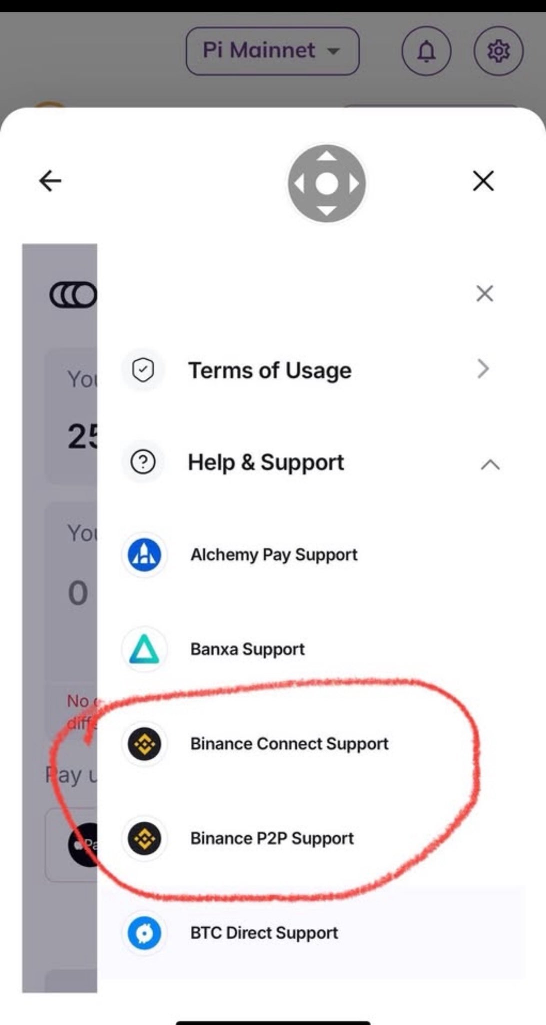 Binance Supportmuligheder i Pi Wallet.